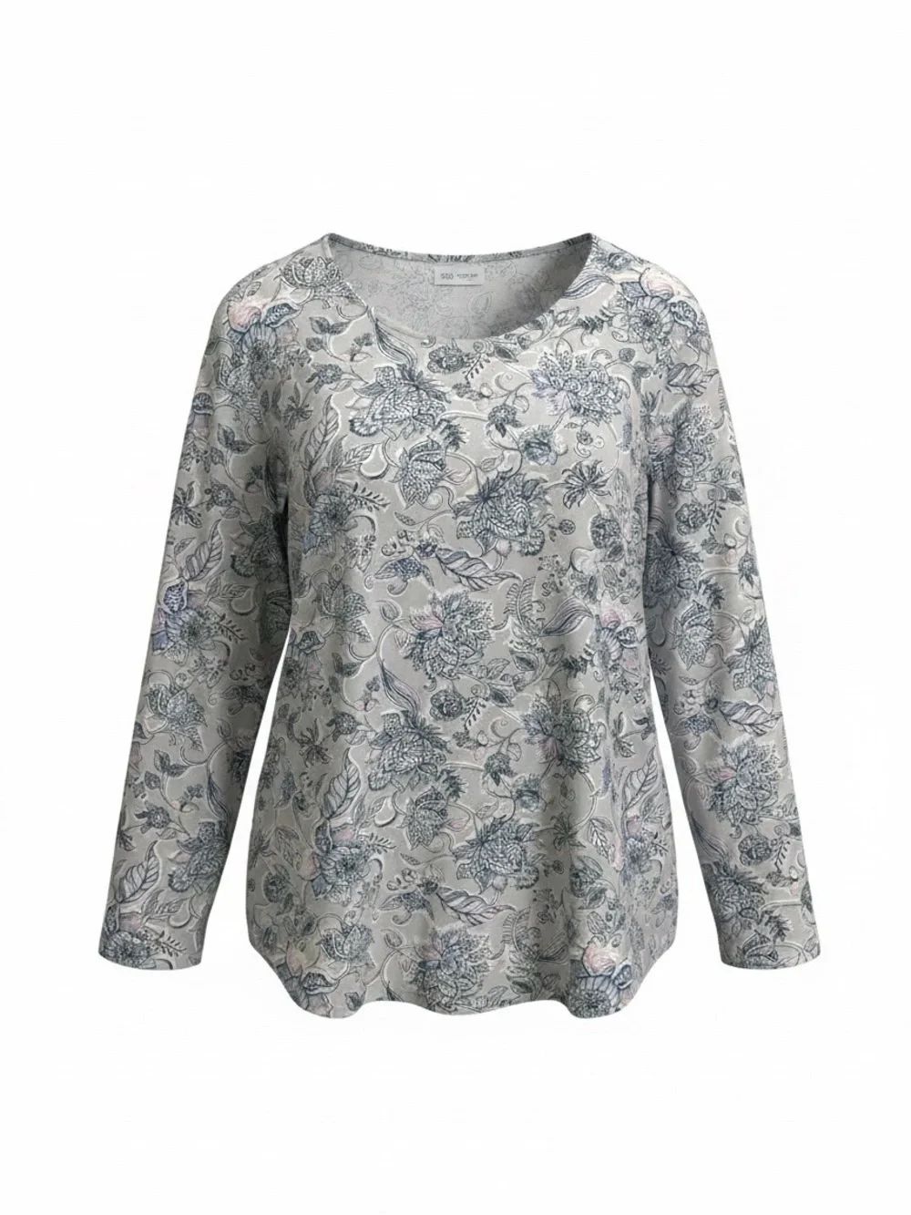 Pure Jill Women's Floral Long-Sleeve Top in Light Gray and Pink size 2X